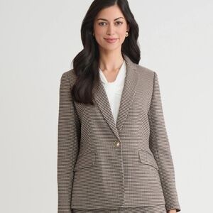 Kasper Brown and Black Houndstooth Single-Button Blazer